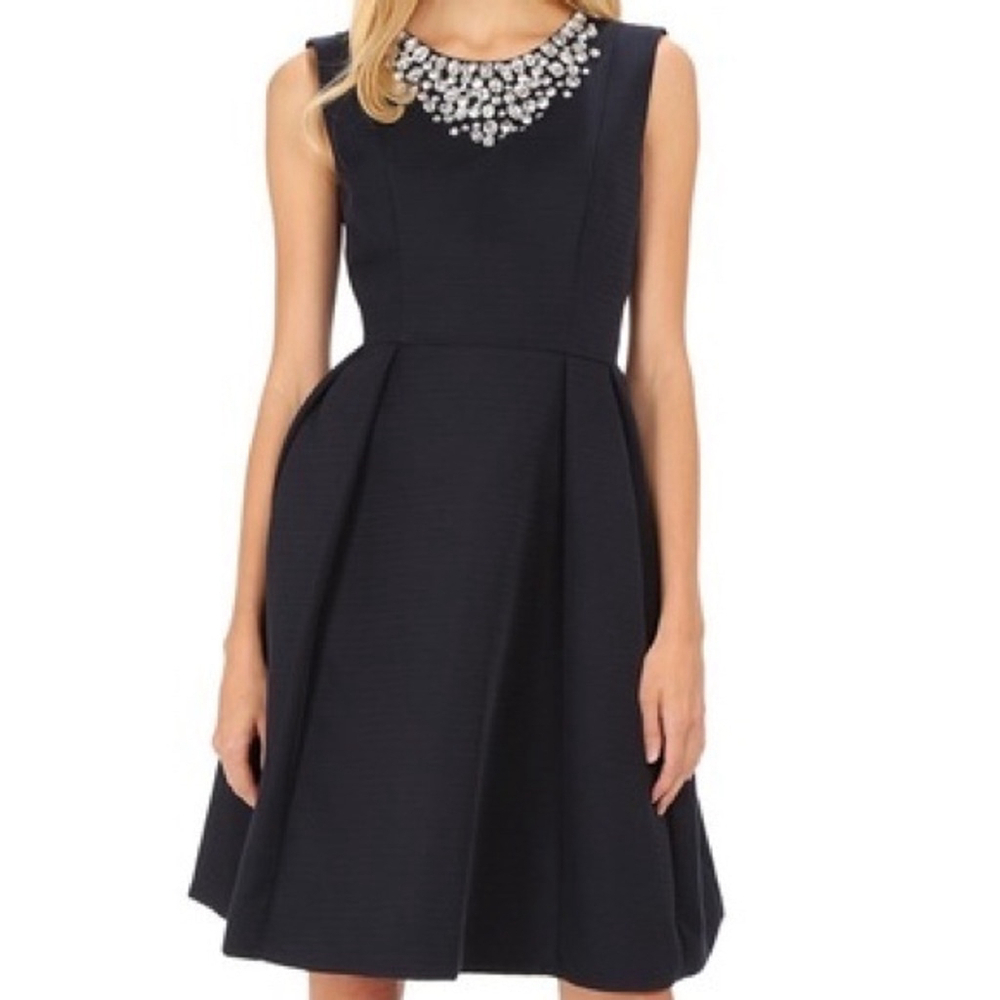 Kate Spade Embellished Rhinestone Collar Black Dress Size 6 with Pockets